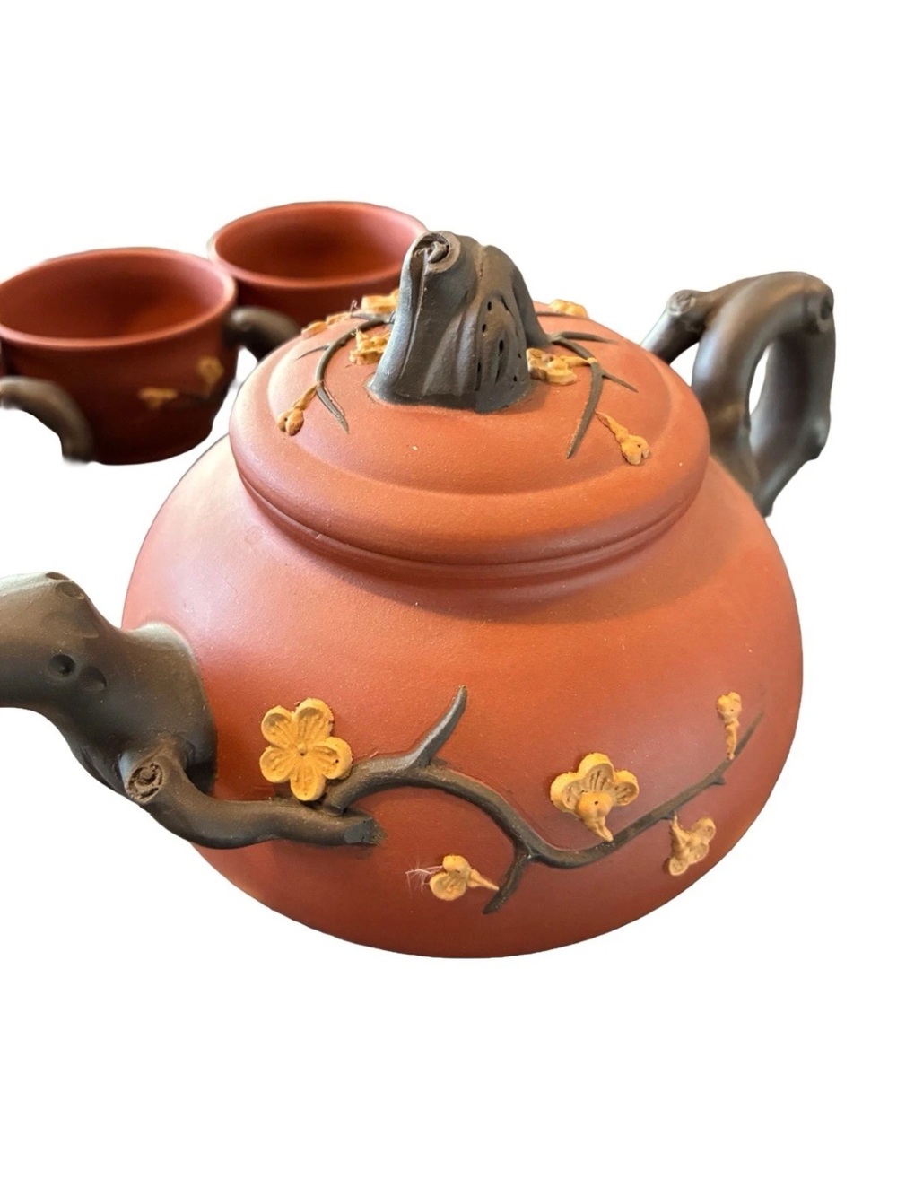 Vintage Yixing Zisha Tea Set Plum Blossom Chinese Purple Clay Teapot & Cups
